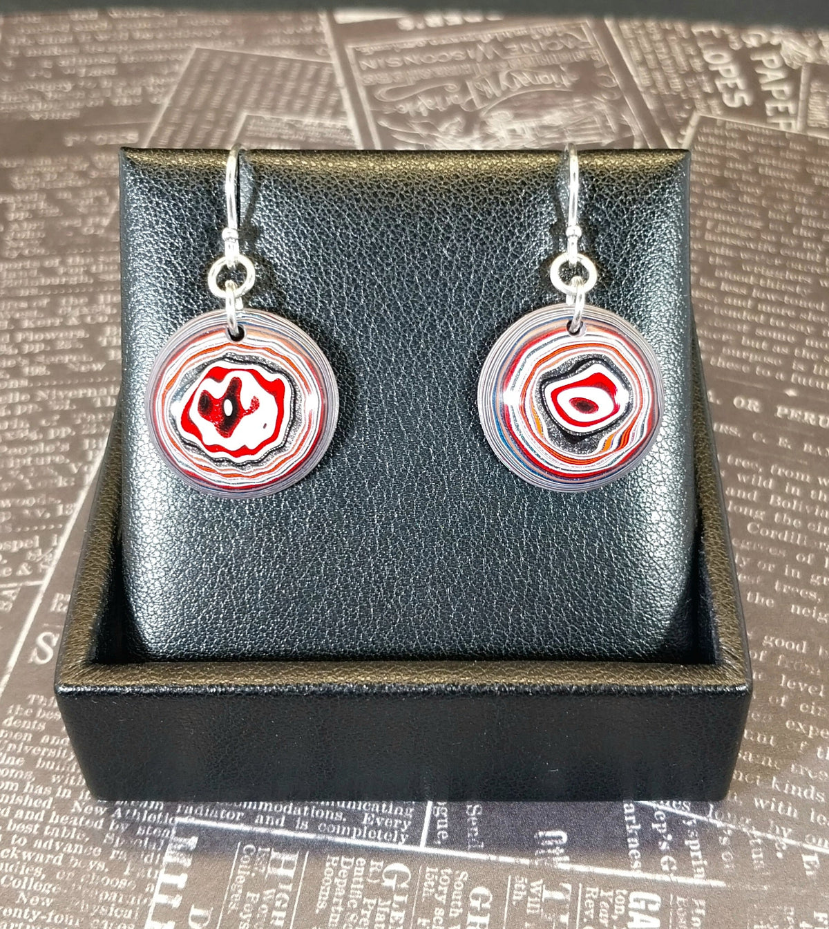 Round Fordite Earrings with Solid Sterling Silver