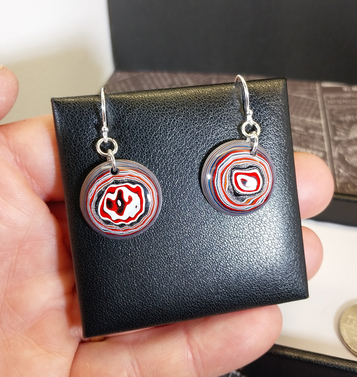 Round Fordite Earrings with Solid Sterling Silver