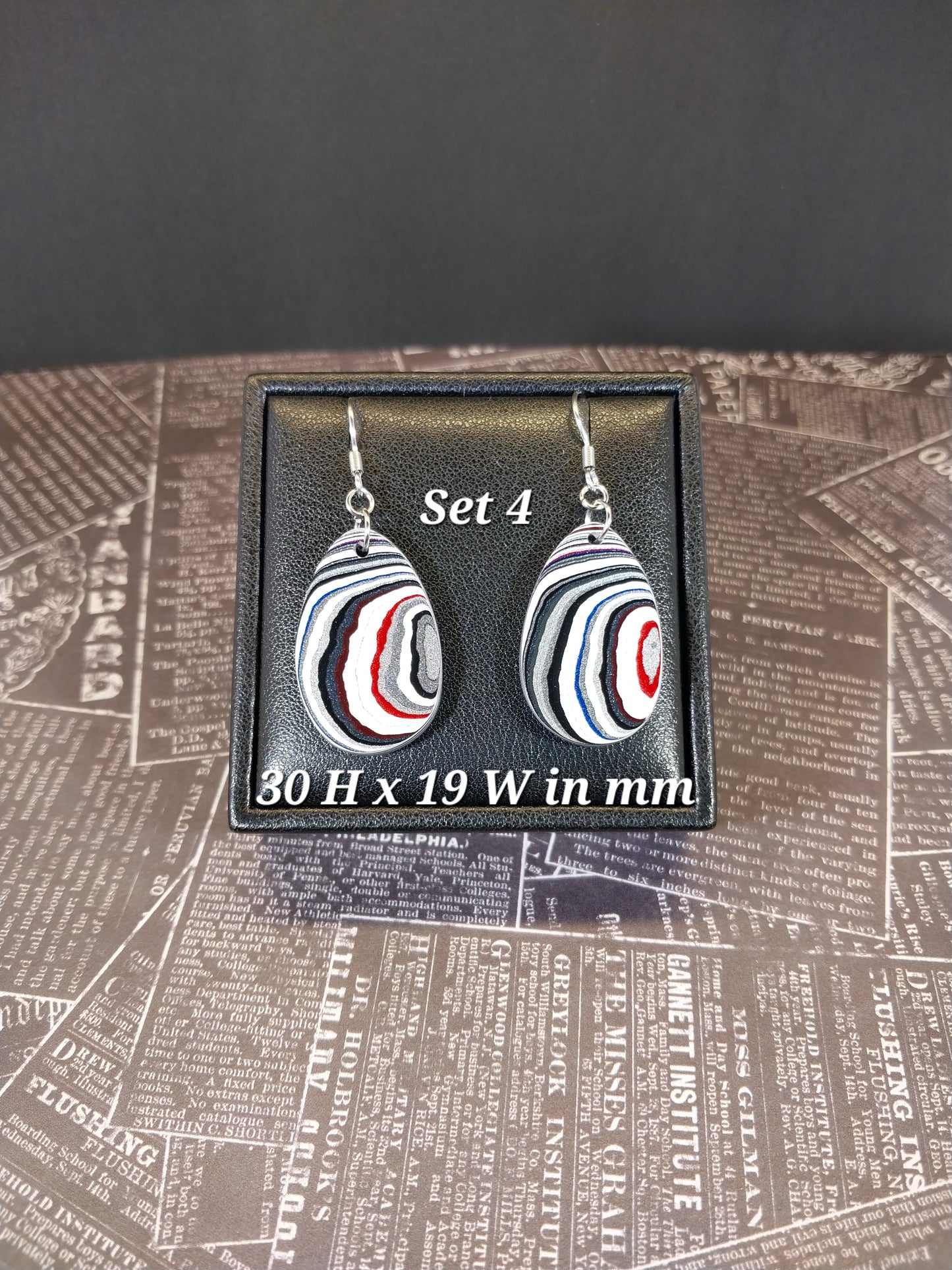 Fordite Earrings in Teardrops with Surgical Steel Ear Wires