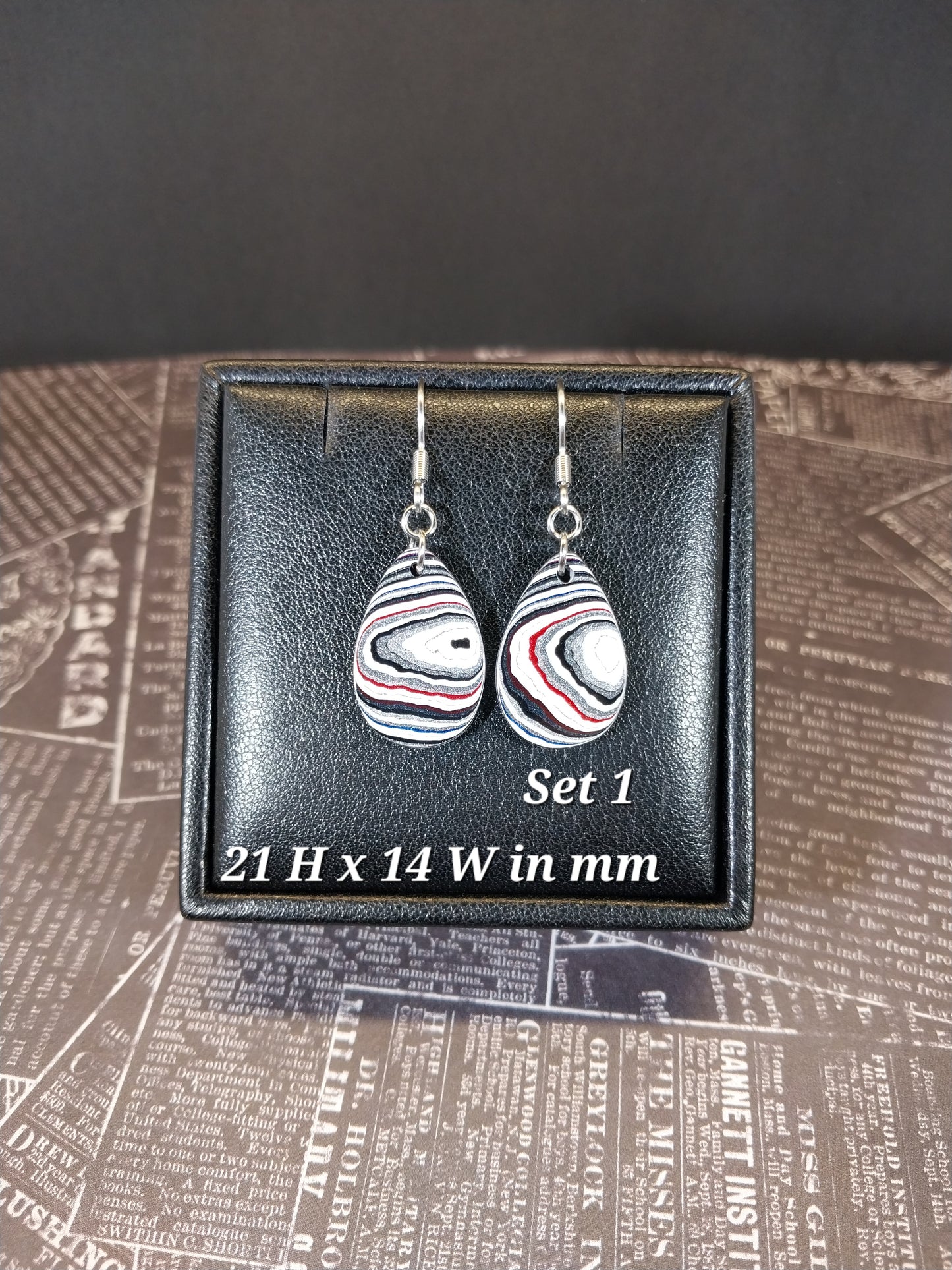 Fordite Earrings in Teardrops with Surgical Steel Ear Wires
