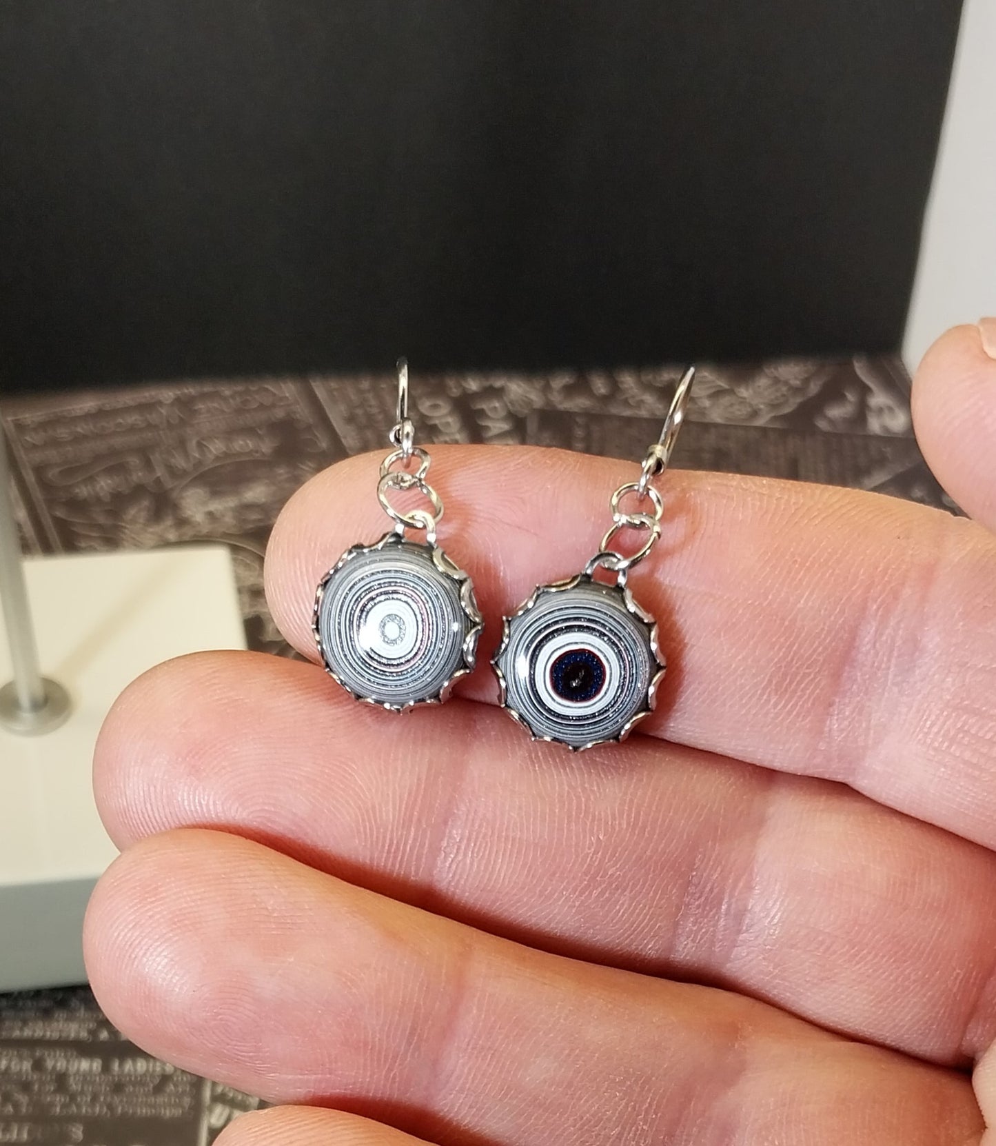 Michigan Fordite Earrings, Stainless Steel, EB98