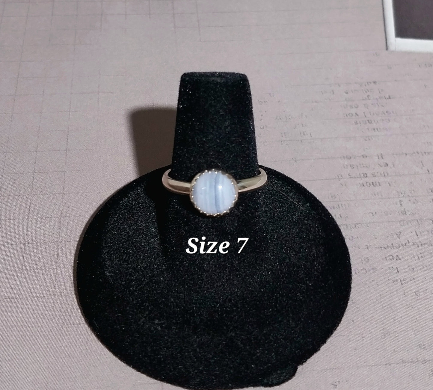 Blue Lace Agate Ring, Solid Sterling, Choose Your Size, Natural Agate
