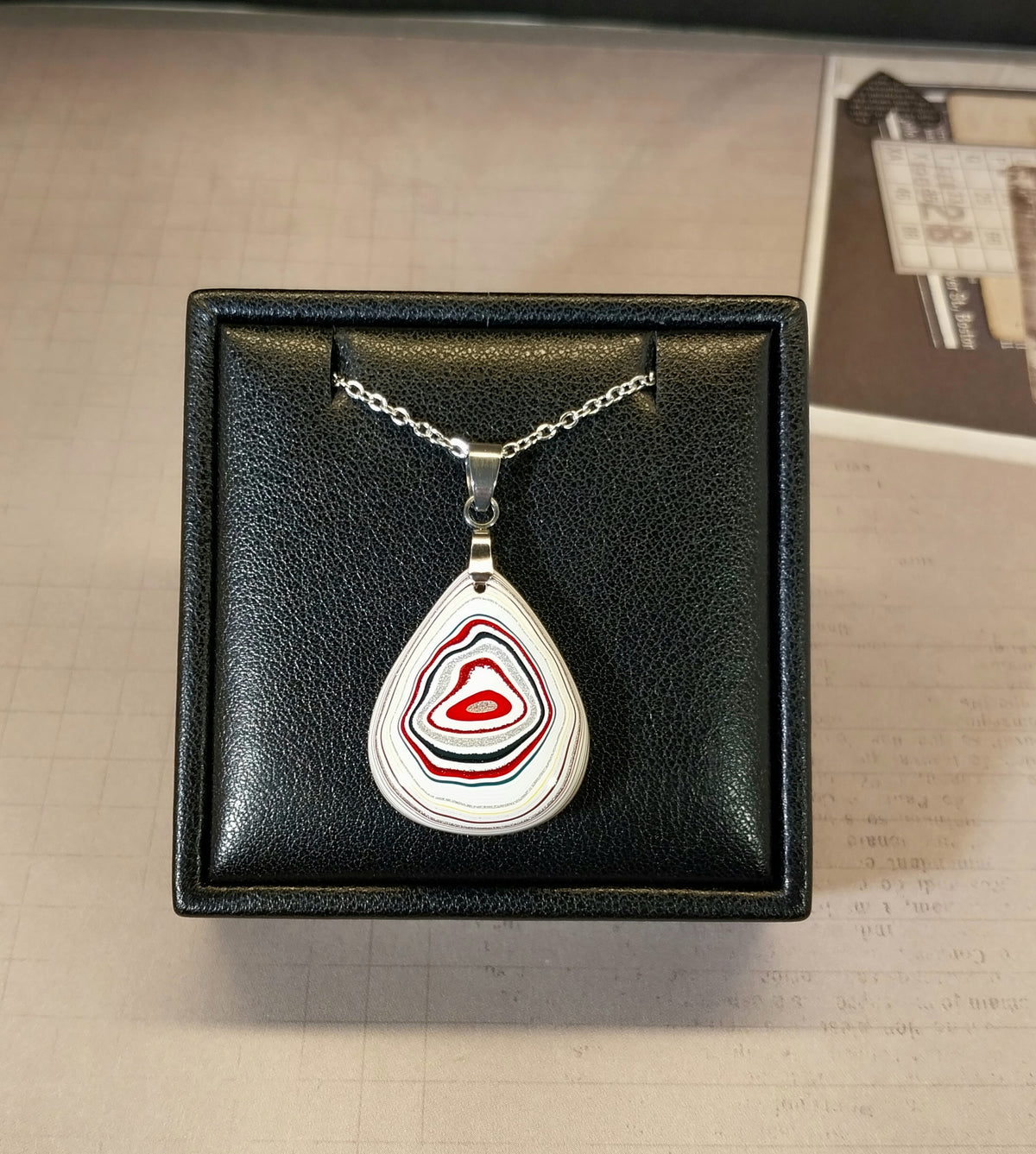 Fordite Necklace in Domed Fan Incredible Piece