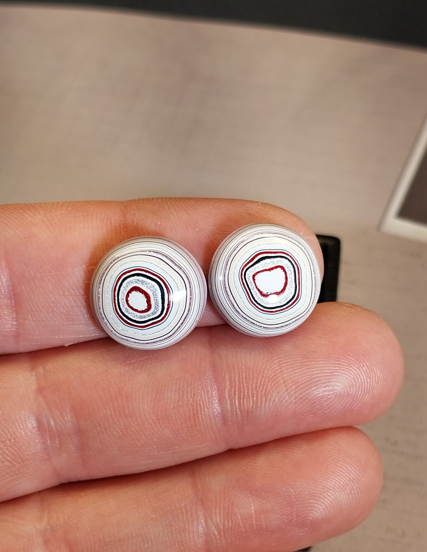 Fordite Cabochons, Pair of Round Stones for Earrings or Rings