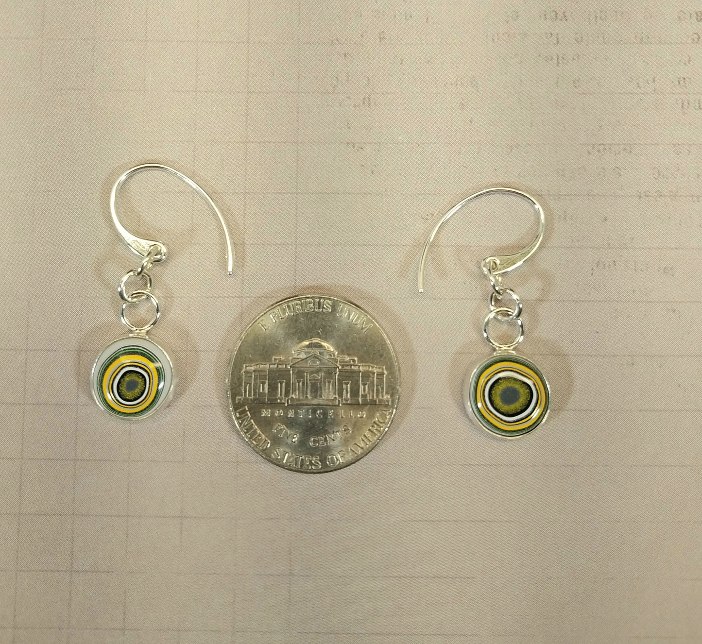 Yellow Fordite Earrings in Solid Silver