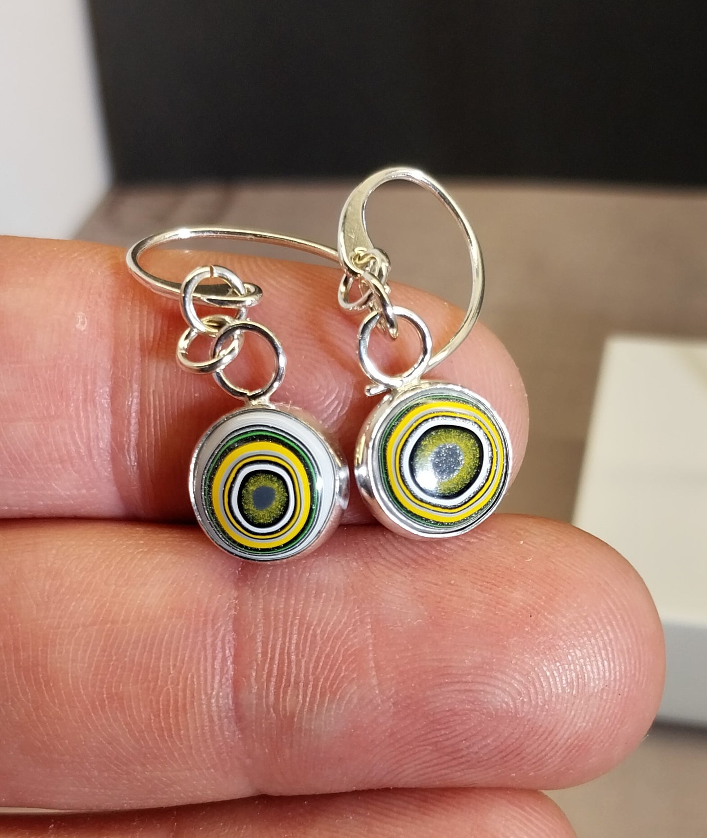 Yellow Fordite Earrings in Solid Silver
