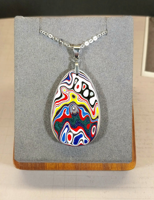 Teardrop Fordite Necklace Stainless Chain