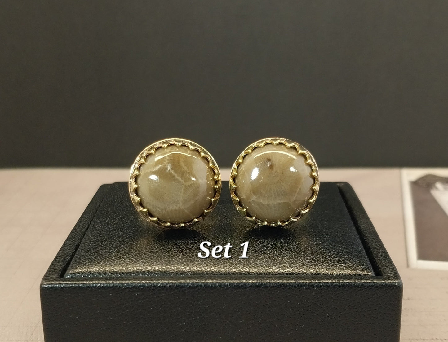 Petoskey Stone Cufflinks Handmade Textured Brass or Stainless Steel Settings