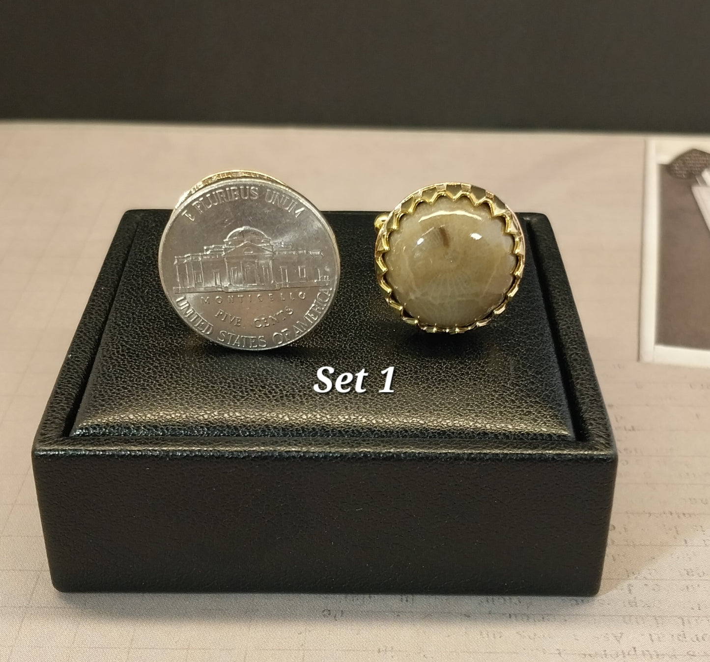 Petoskey Stone Cufflinks Handmade Textured Brass or Stainless Steel Settings