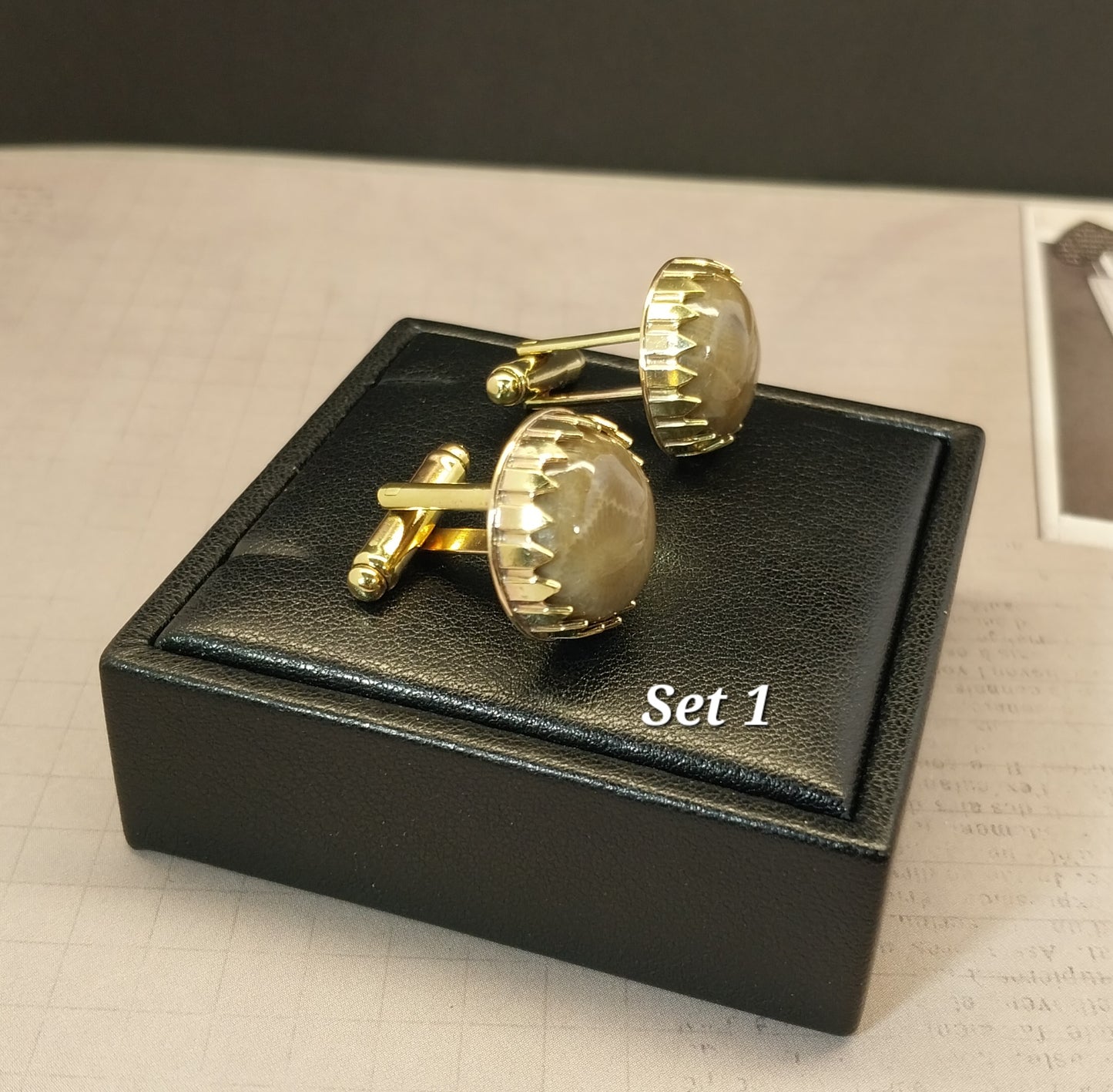 Petoskey Stone Cufflinks Handmade Textured Brass or Stainless Steel Settings