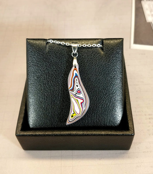 Colorful Fordite Necklace, Bird Shape, Unique Pendant