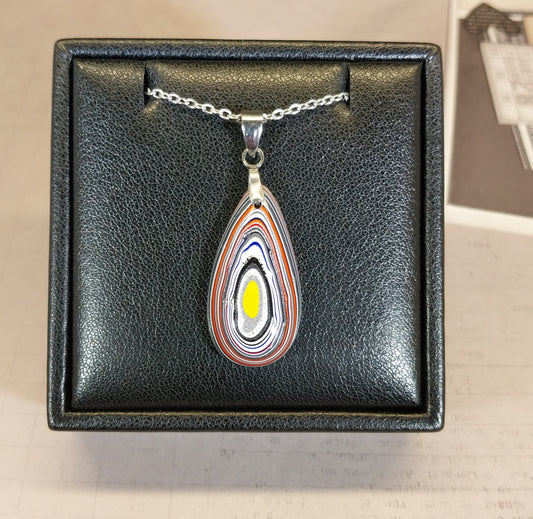 Fordite Pendant With Stainless Steel Chain, EB51
