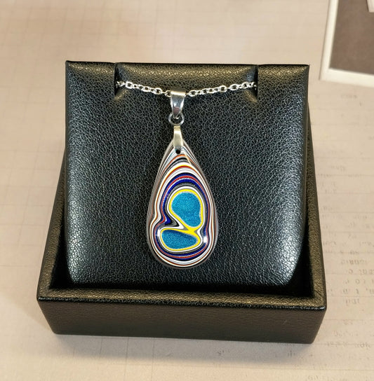 Fordite Necklace, With Pink and Blue, Recycled Material, EB33