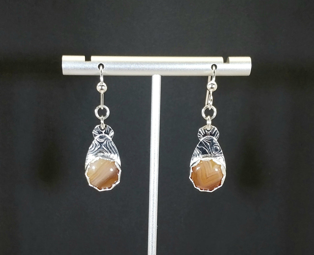 Lake Superior Agate Earrings in Handmade Silver Settings