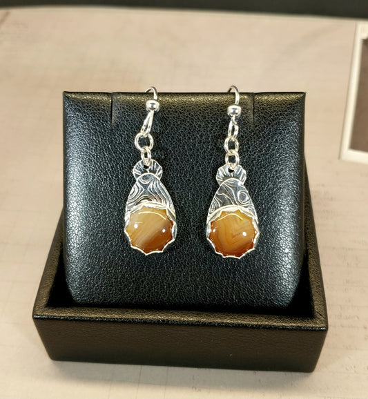 Lake Superior Agate Earrings in Handmade Silver Settings