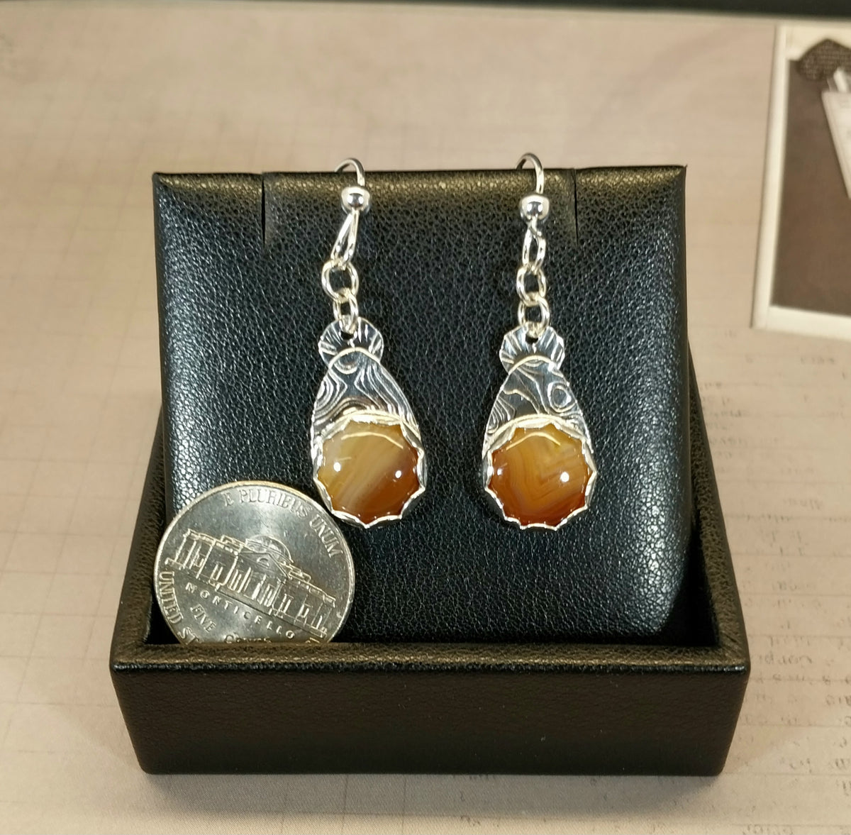 Lake Superior Agate Earrings in Handmade Silver Settings
