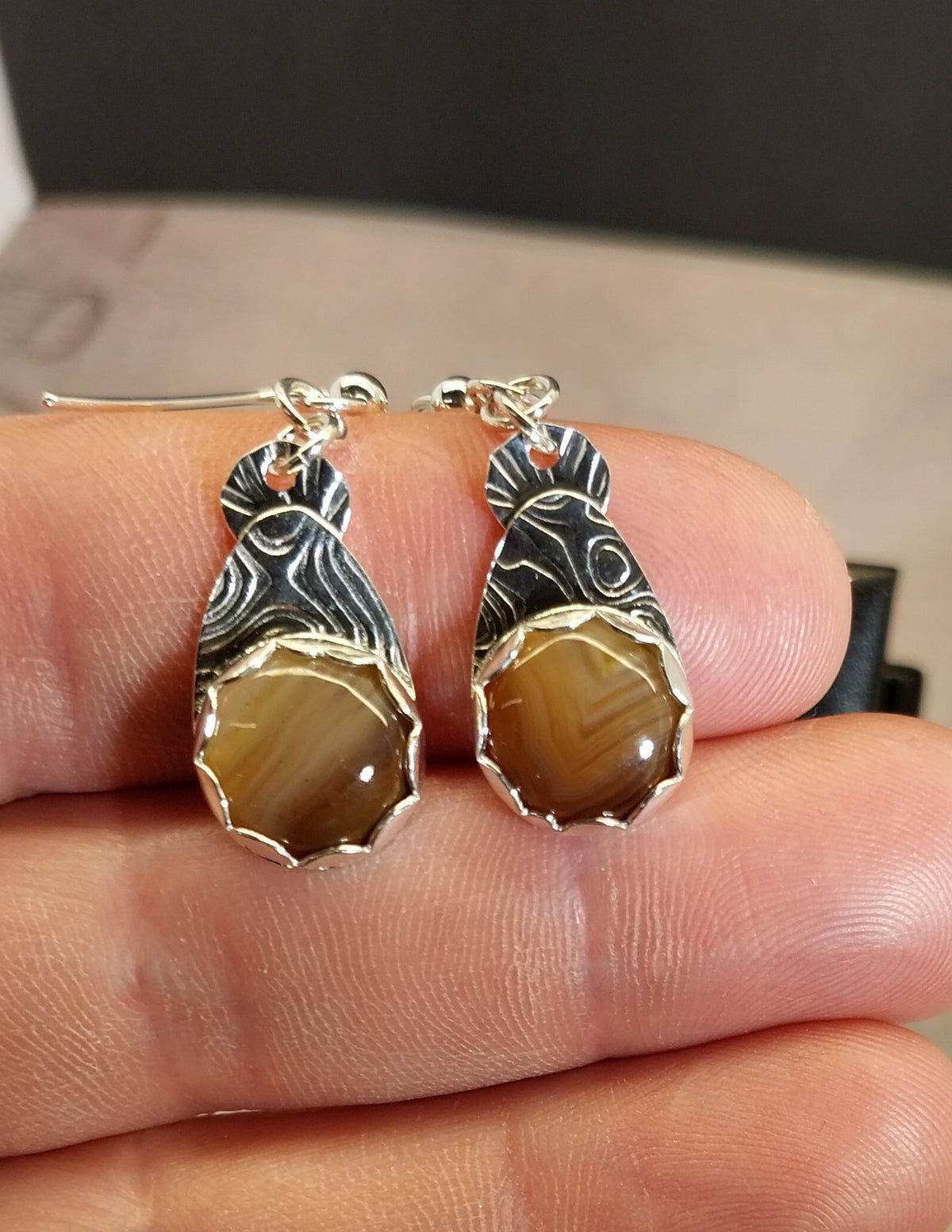 Lake Superior Agate Earrings in Handmade Silver Settings