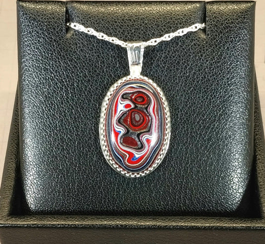 Fordite Sterling Silver Necklace, Bird Pattern