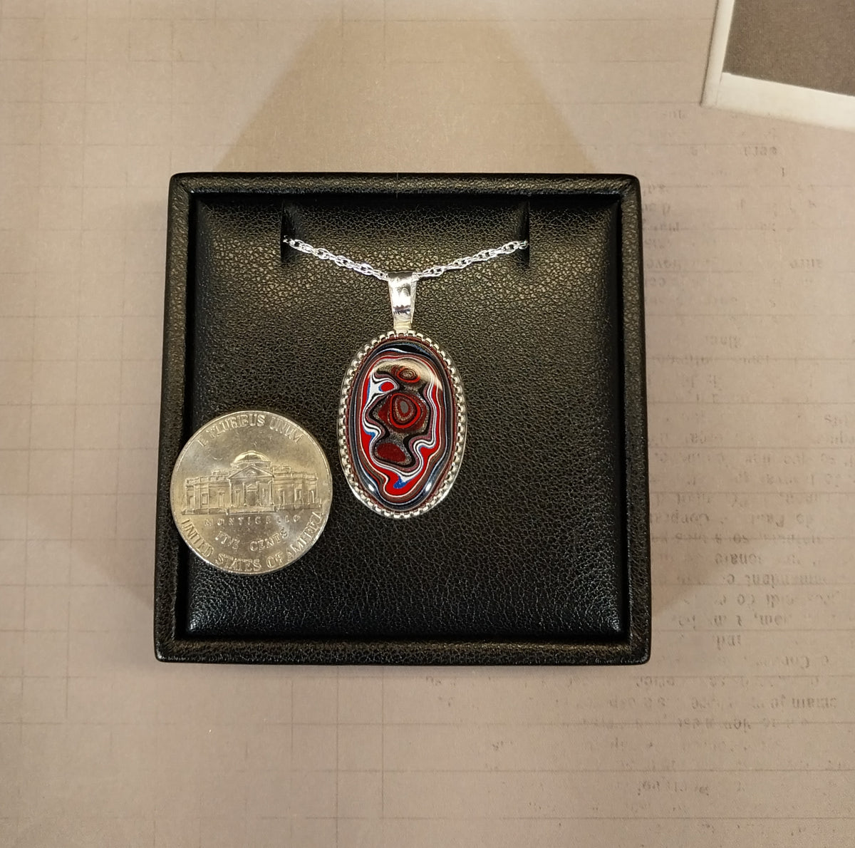 Fordite Sterling Silver Necklace, Bird Pattern