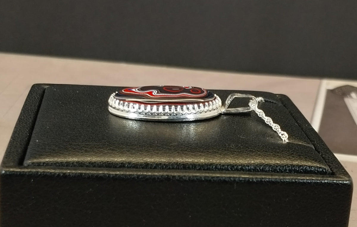 Fordite Sterling Silver Necklace, Bird Pattern