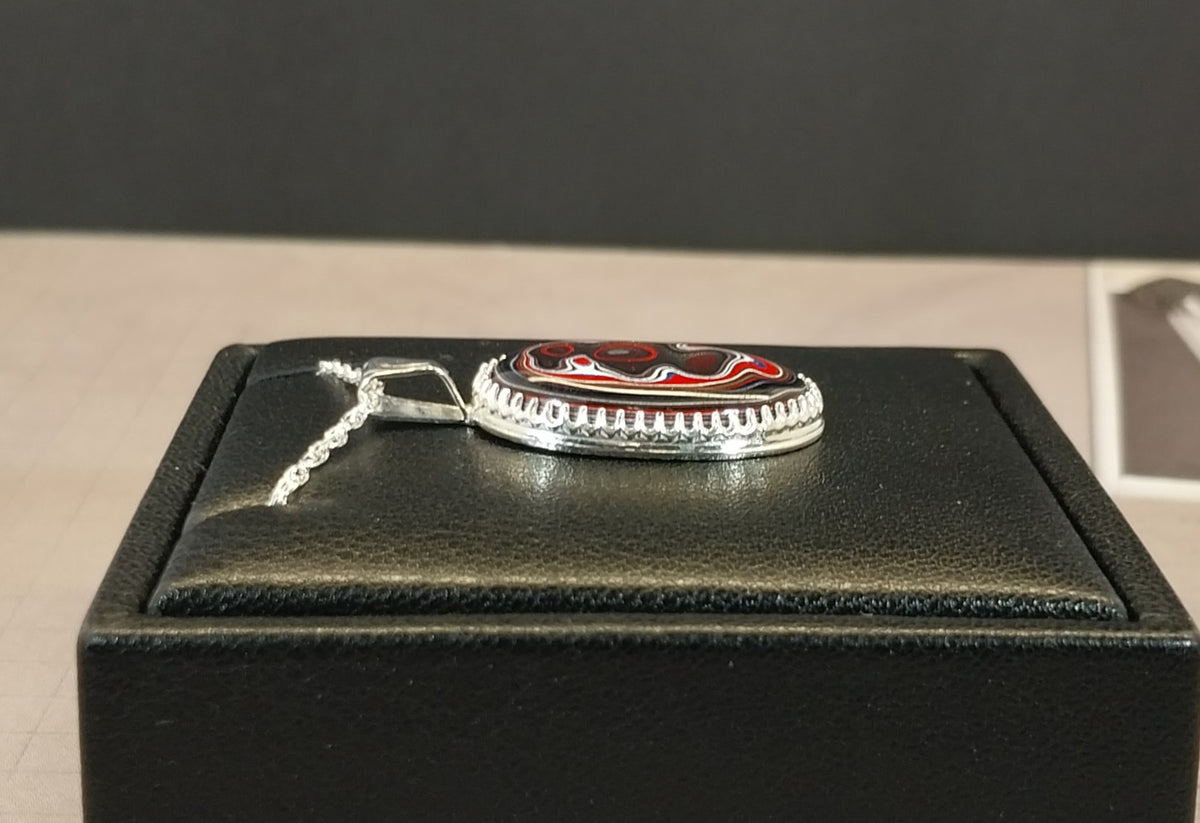 Fordite Sterling Silver Necklace, Bird Pattern