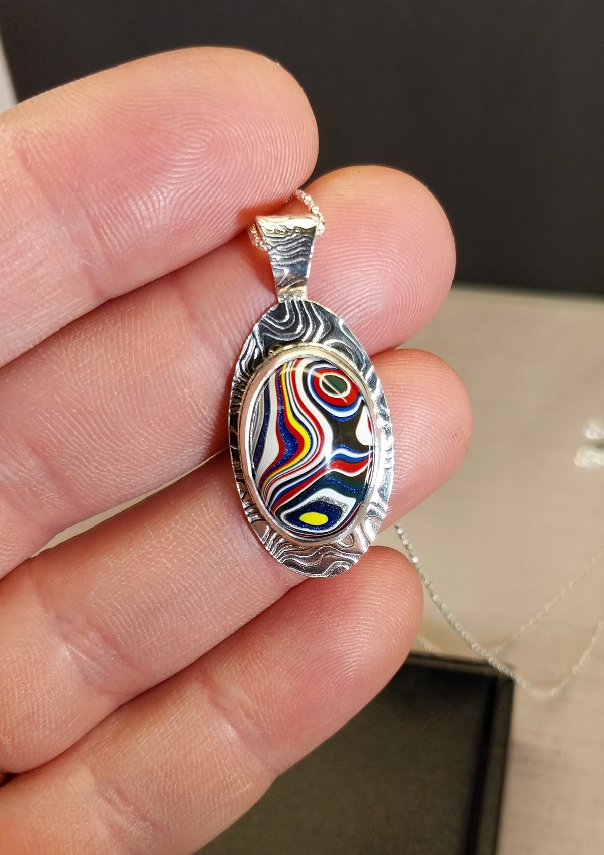 Fordite Necklace with Michigan Sourced Fordite and Rare Motorcycle Color