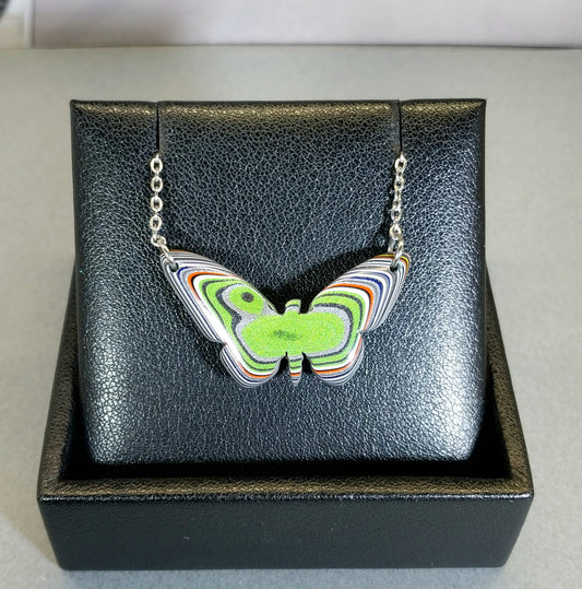 Fordite Necklace a Colorful Reversible Butterfly