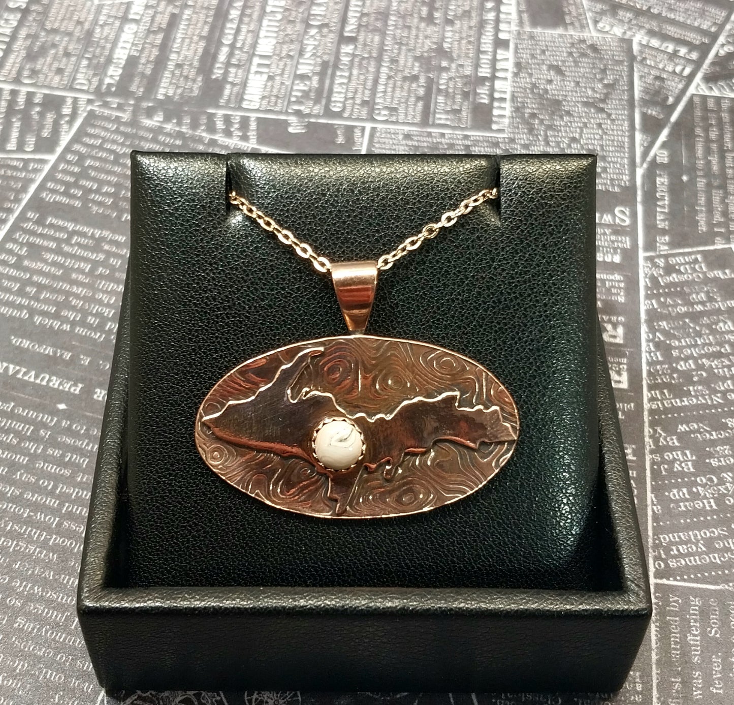 Upper Peninsula Michigan Necklace, Yooper Gift, Copper With Lake Superior Agate