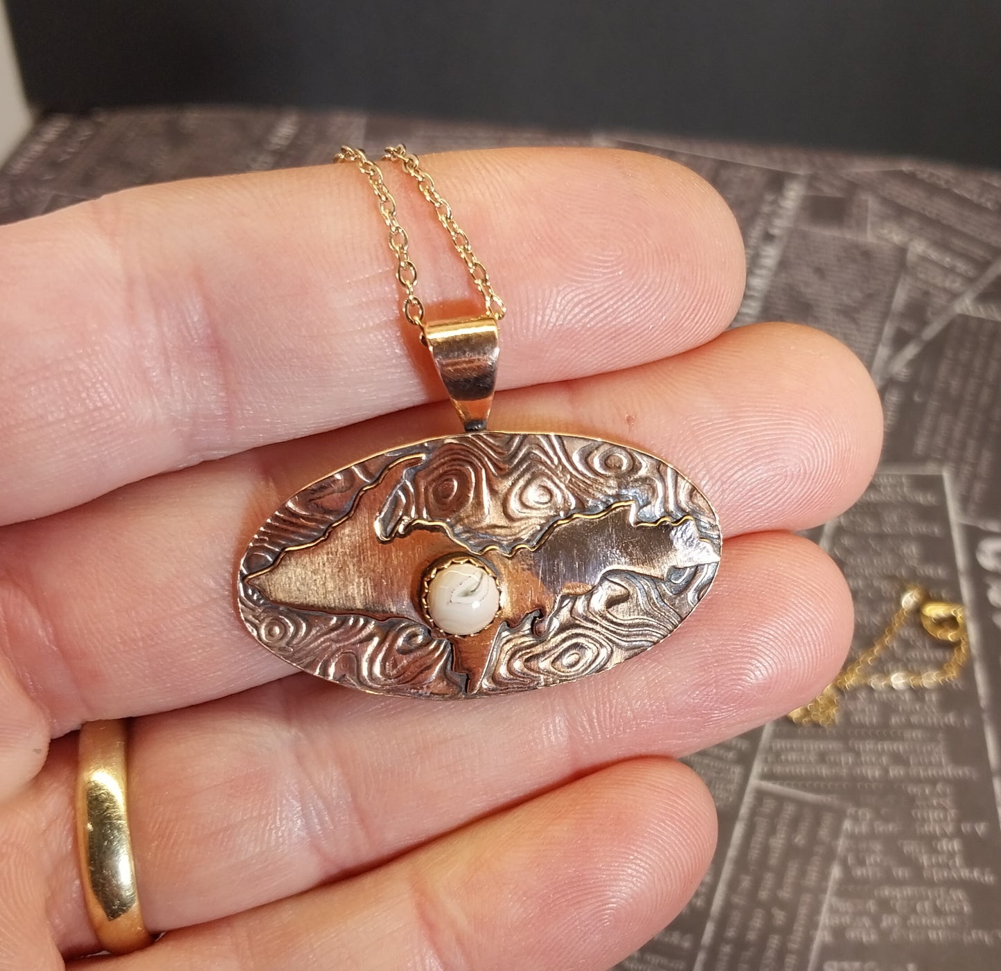 Upper Peninsula Michigan Necklace, Yooper Gift, Copper With Lake Superior Agate