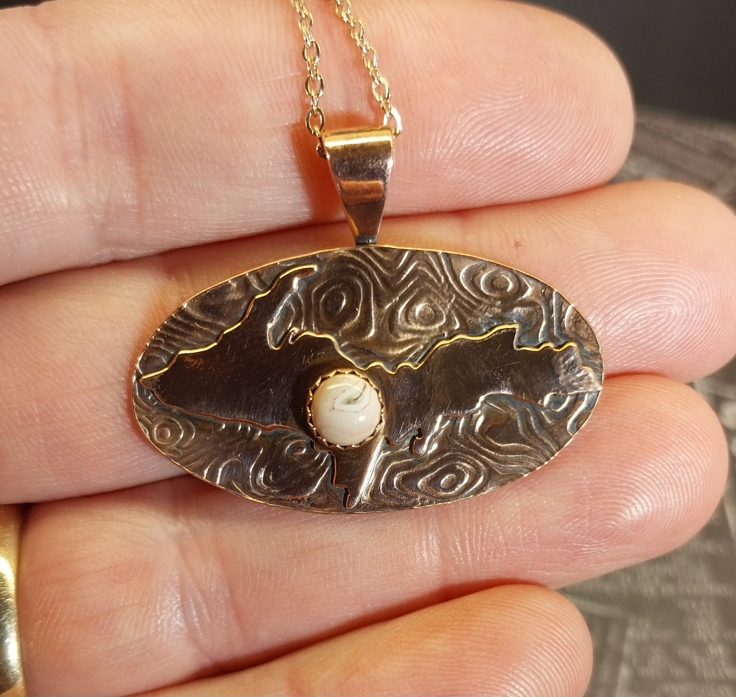 Upper Peninsula Michigan Necklace, Yooper Gift, Copper With Lake Superior Agate