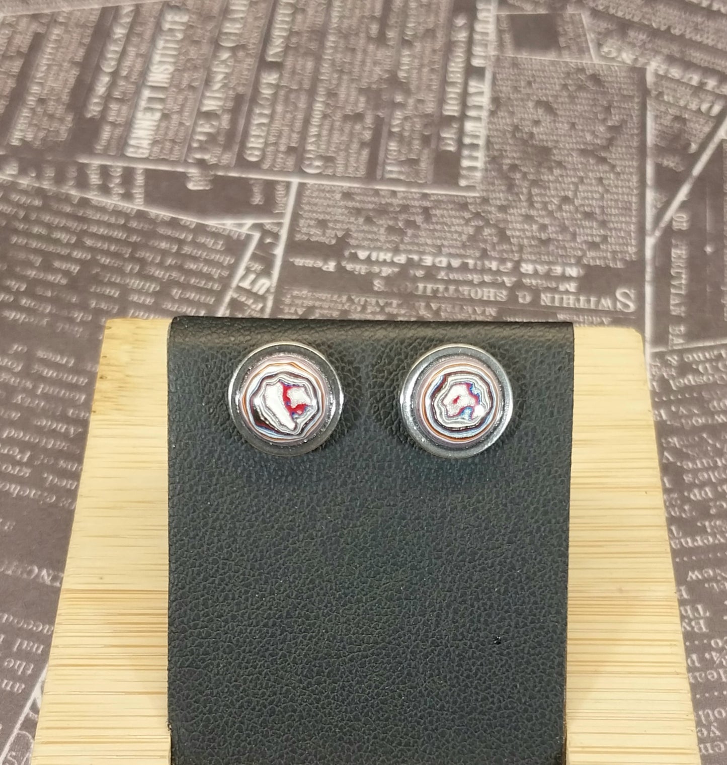 Fordite Earrings in Stainless Steel Ohio Motor Agate