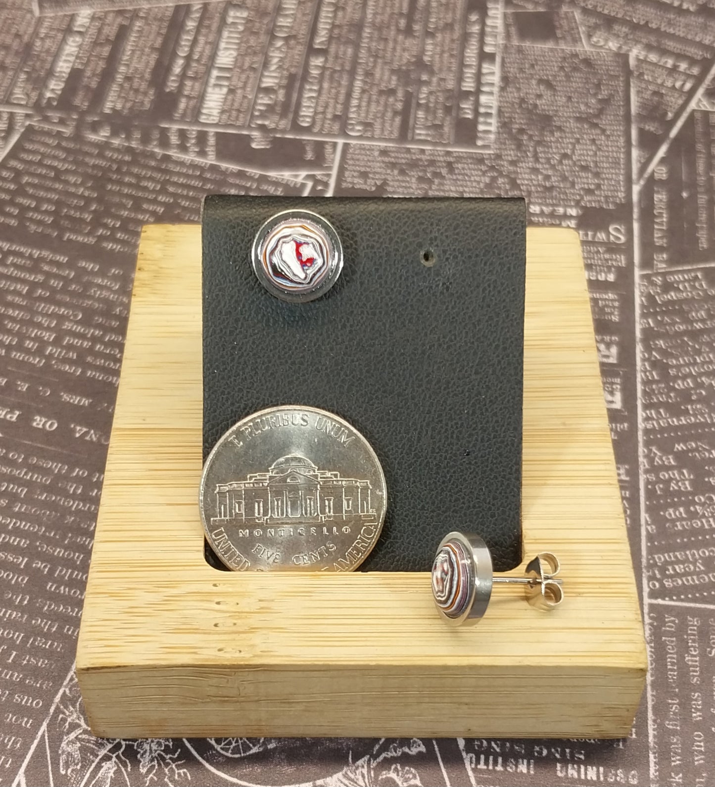 Fordite Earrings in Stainless Steel Ohio Motor Agate