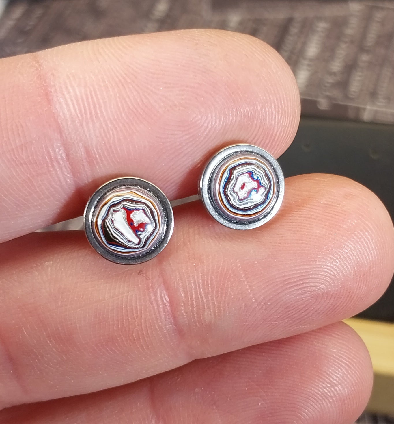 Fordite Earrings in Stainless Steel Ohio Motor Agate