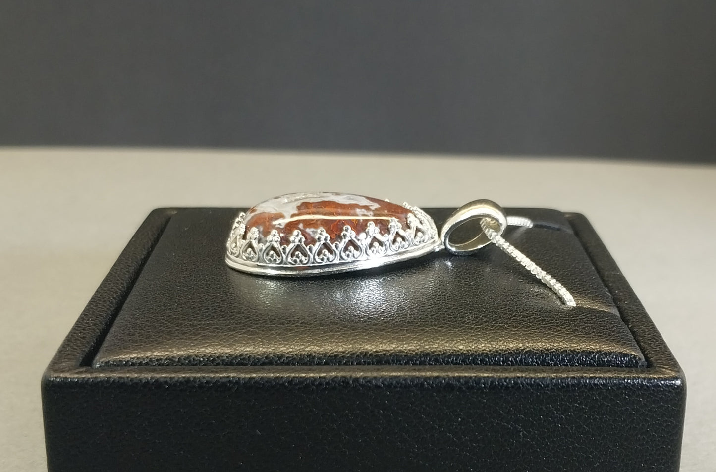 Lake Superior Agate Necklace Red Moss and White Banding in Sterling Silver