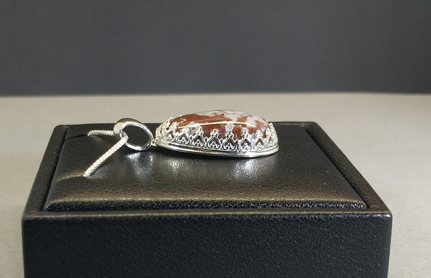 Lake Superior Agate Necklace Red Moss and White Banding in Sterling Silver