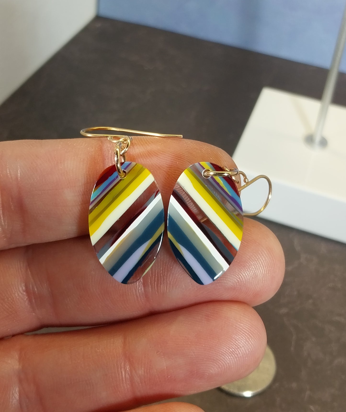 Surfite Earring, Rose Gold Filled Ear Wires, Recycled Surf Board Resin