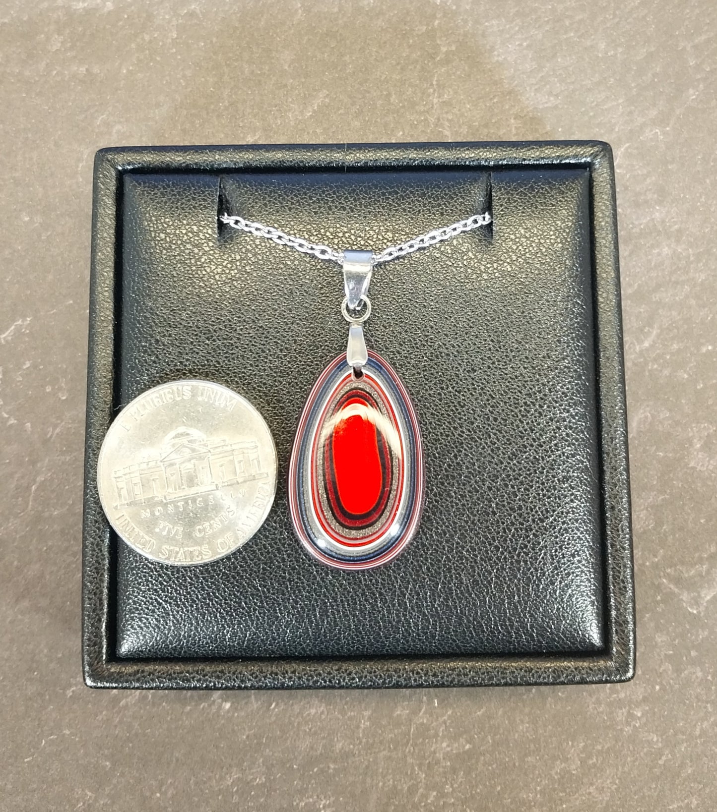 Fordite Necklace, Teardrop Shape, USA Handmade, EB93