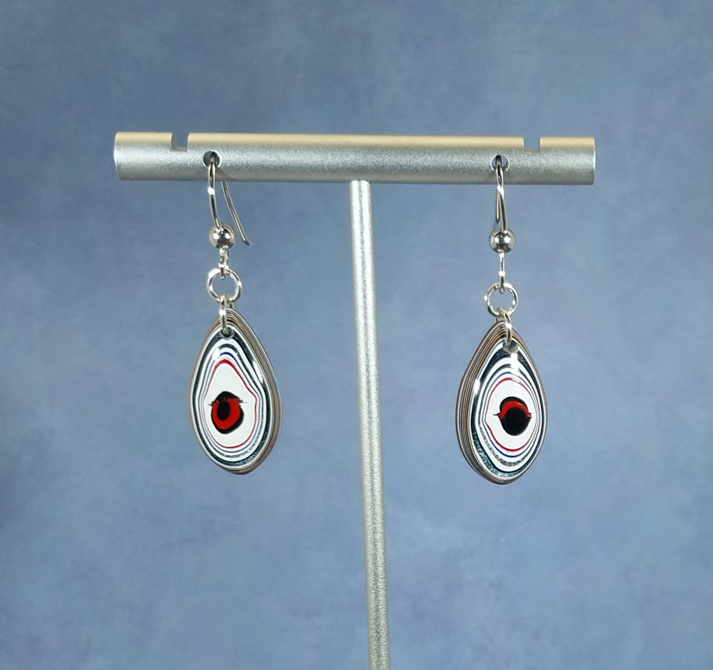 Bright Colors! Fordite Earring Domed Teardrops with Sterling Silver