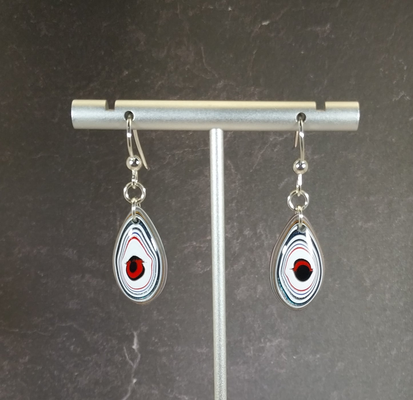 Bright Colors! Fordite Earring Domed Teardrops with Sterling Silver