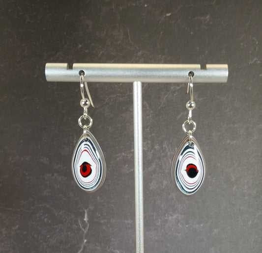 Bright Colors! Fordite Earring Domed Teardrops with Sterling Silver
