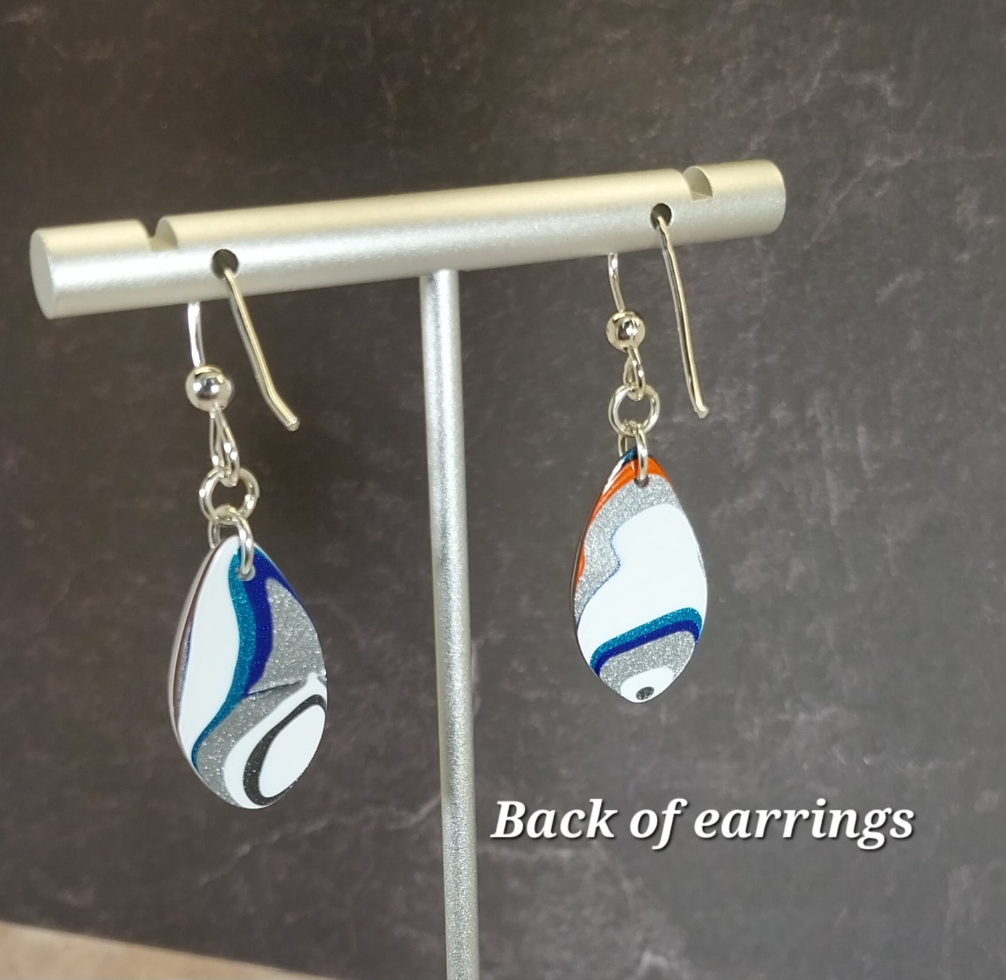 Bright Colors! Fordite Earring Domed Teardrops with Sterling Silver