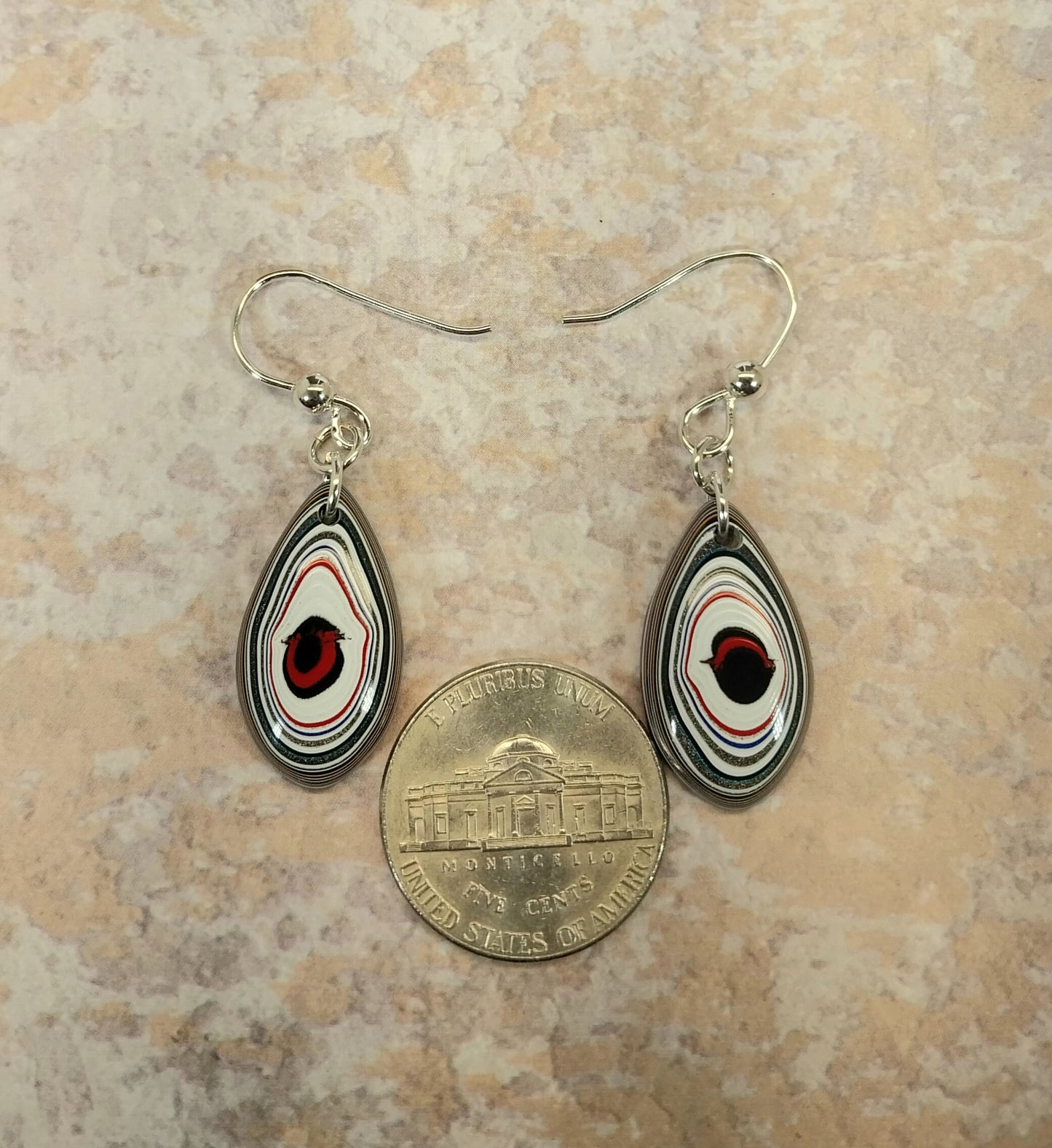 Bright Colors! Fordite Earring Domed Teardrops with Sterling Silver