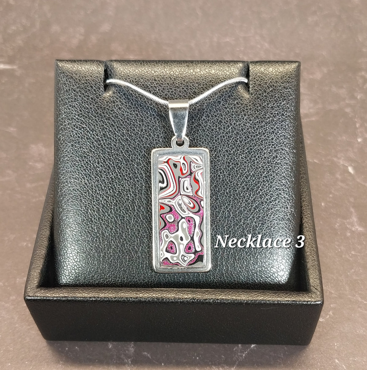 Rectangle Fordite Necklace in Stainless Steel