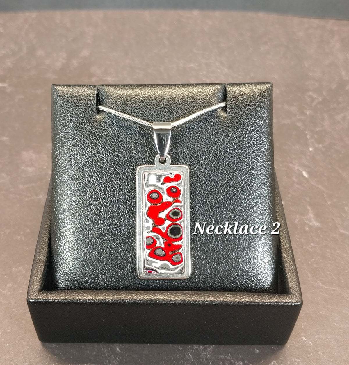 Rectangle Fordite Necklace in Stainless Steel