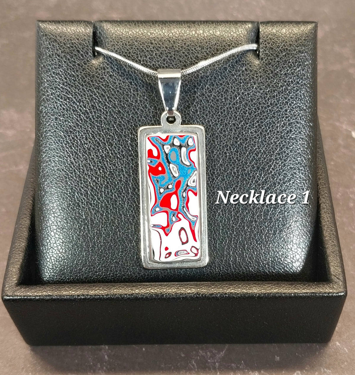 Rectangle Fordite Necklace in Stainless Steel
