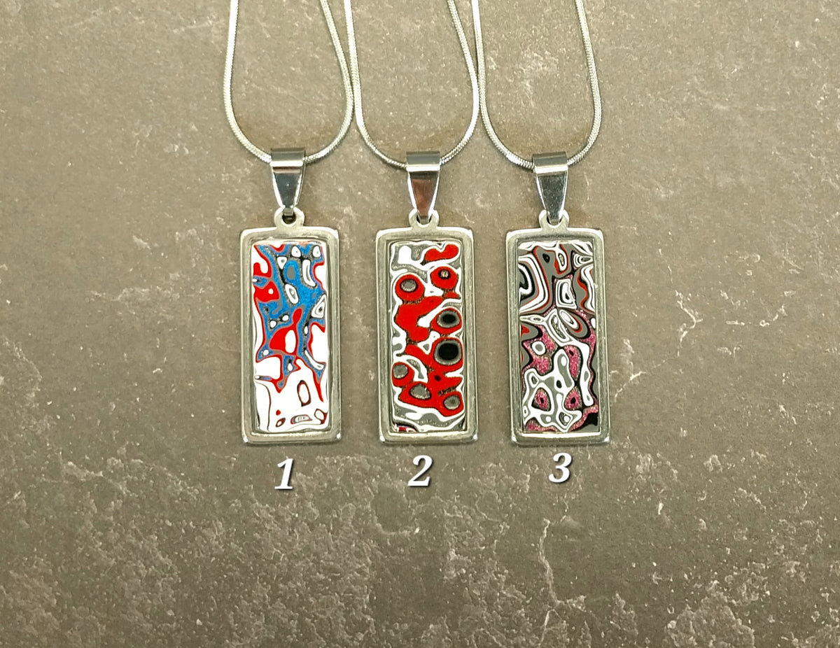 Rectangle Fordite Necklace in Stainless Steel