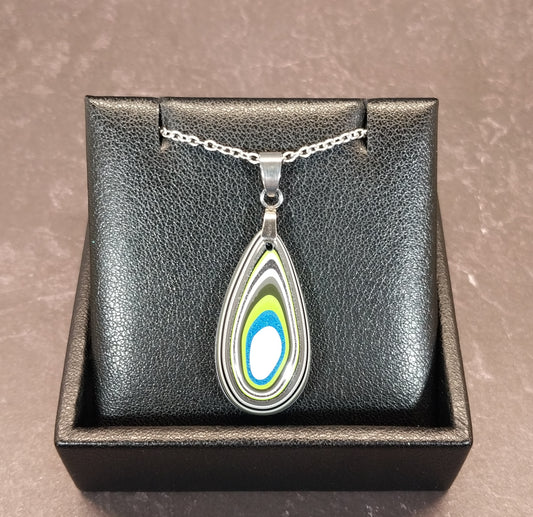 Fordite Necklace, With Pink and Blue, Recycled Material, EB33