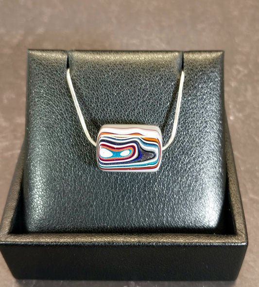 Fordite Bead Necklace, Large Barrel Bead Pendant, ET15