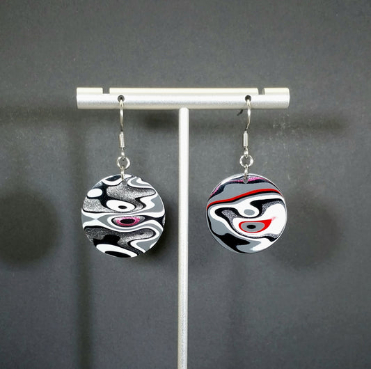 Large Fordite Earrings, Circle Shape, Happy Agate Studio, EB116