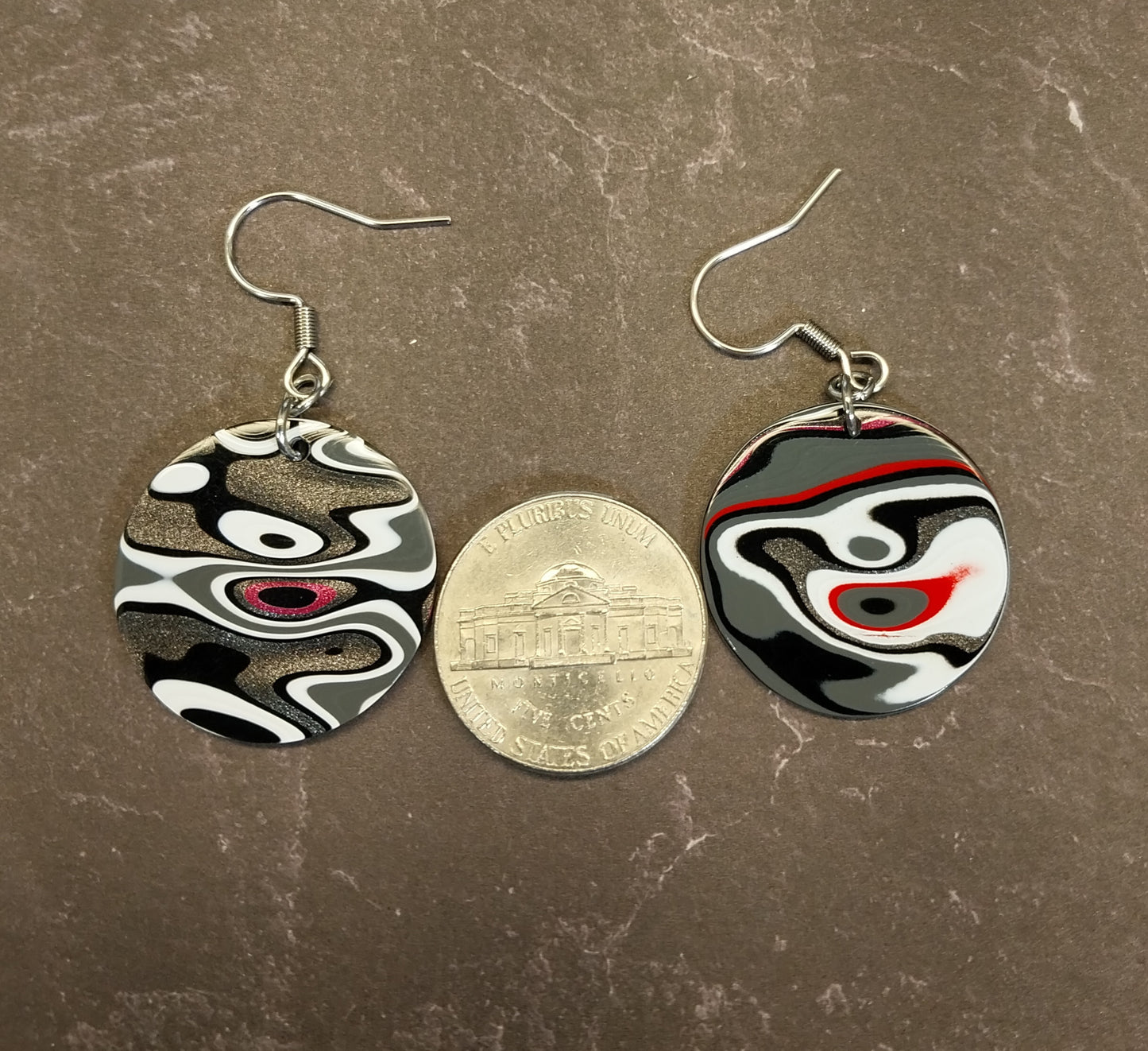 Large Fordite Earrings, Circle Shape, Happy Agate Studio, EB116